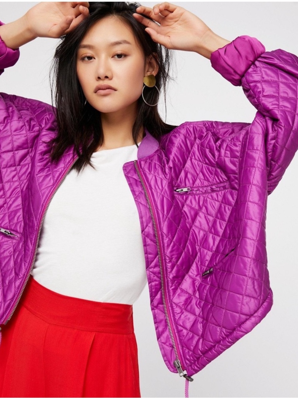 Free People Easy Bomber Quilted Oversized Jacket